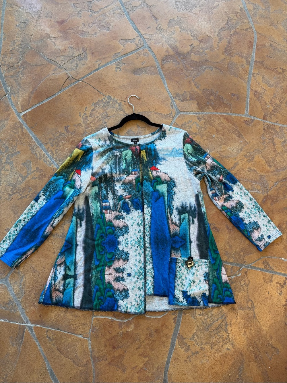 Shana Women's Scenic Print Knit Tunic Top/ Swing Tunic Multicolor Pockets S